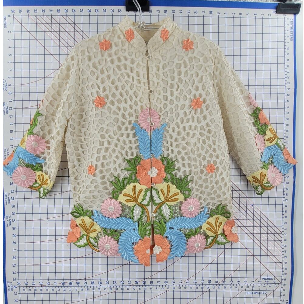 Coquette Floral Lace Blazer Jacket Vintage Statement Romantic Style - Picture 5 of 16